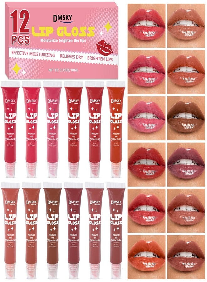 Dmsky 12 Pack Lip Gloss Set, 12 Colors Lip Oil for Dry Cracked Lips, Moisturizing Lip Balm Infused with Vitamin E for a Sheer Tint Of Color - Image 1